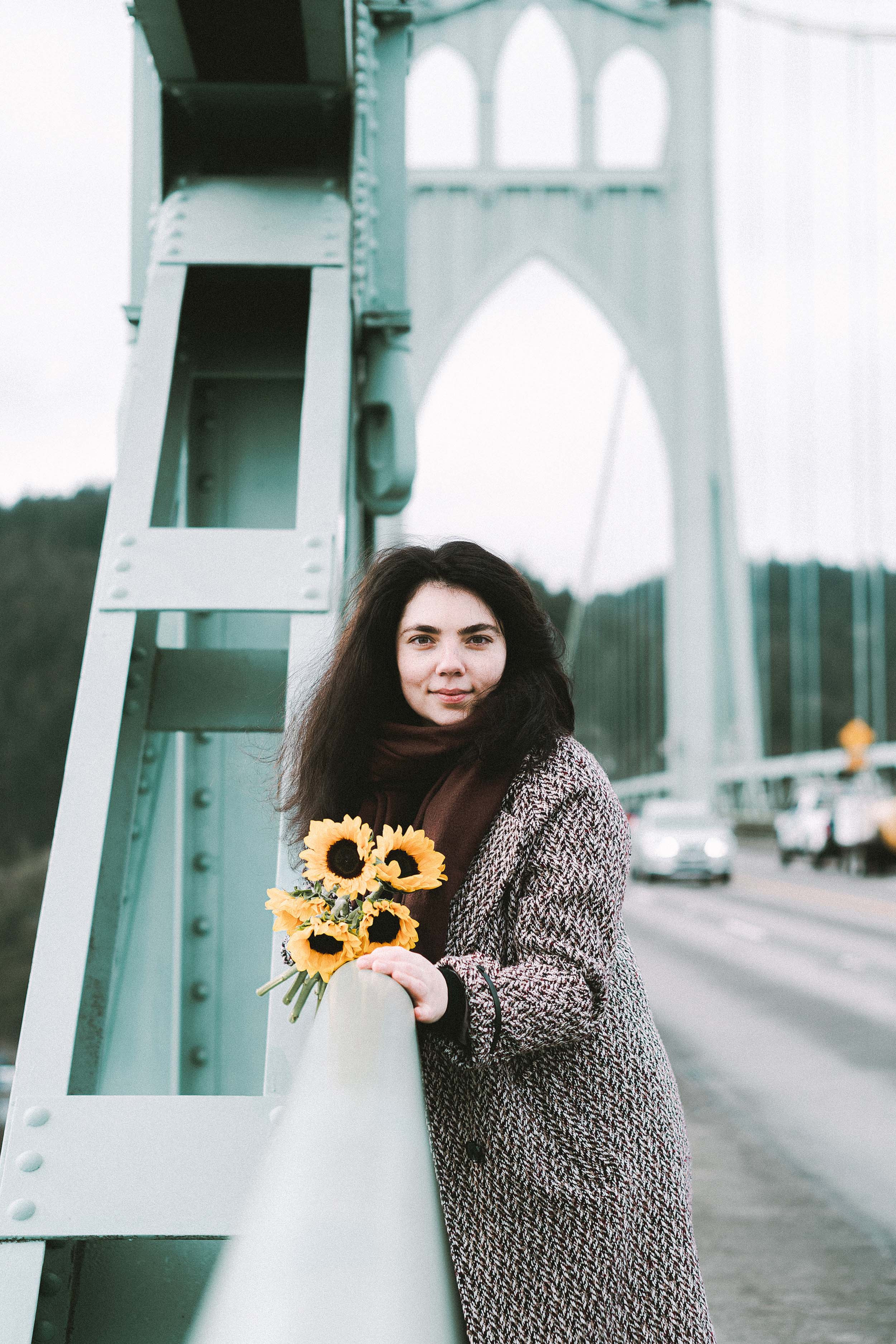 Moody Winter Portraits at Cathedral Park and St. Johns Bridge in Portland, Oregon — photograph 9 of 10